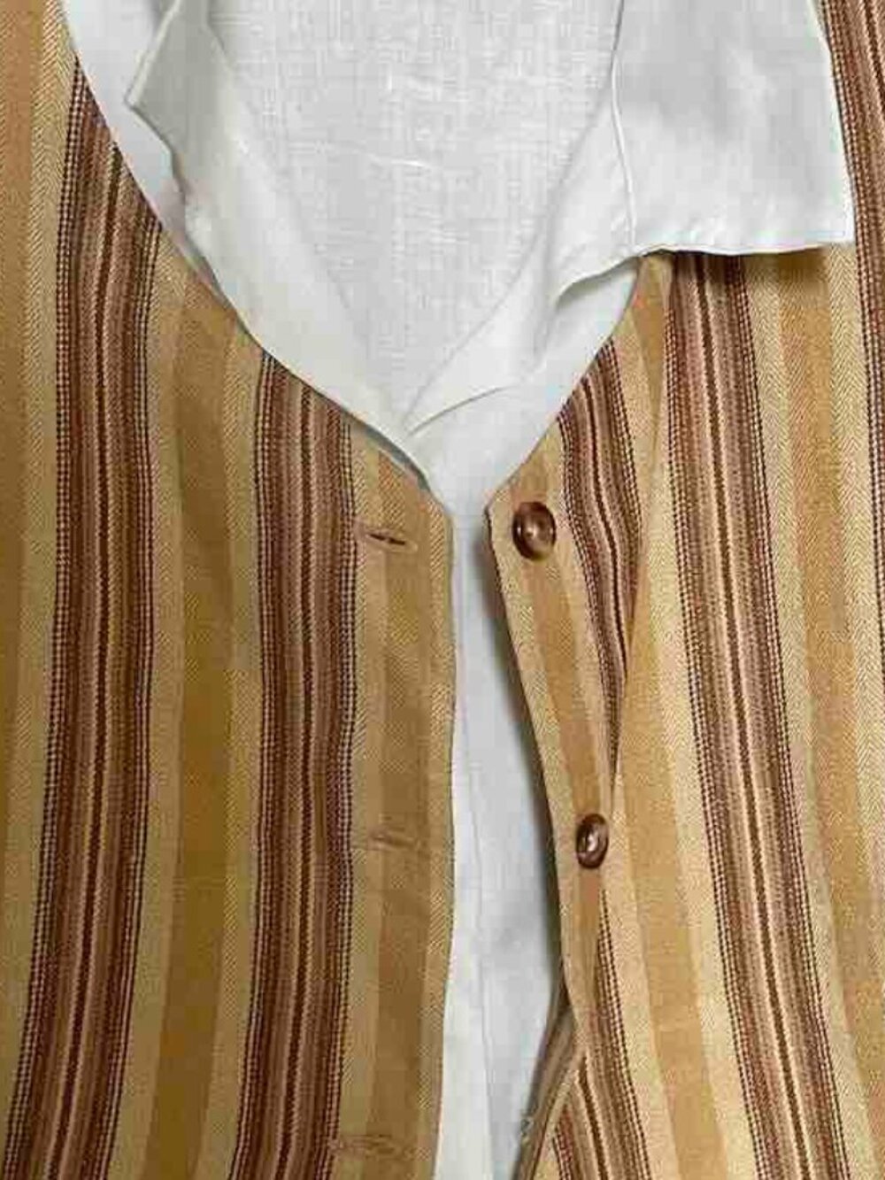 Vintage Rena Rowan Saville Vest Linen Lined XL 16 Like New Striped TanBrown - Picture 12 of 16